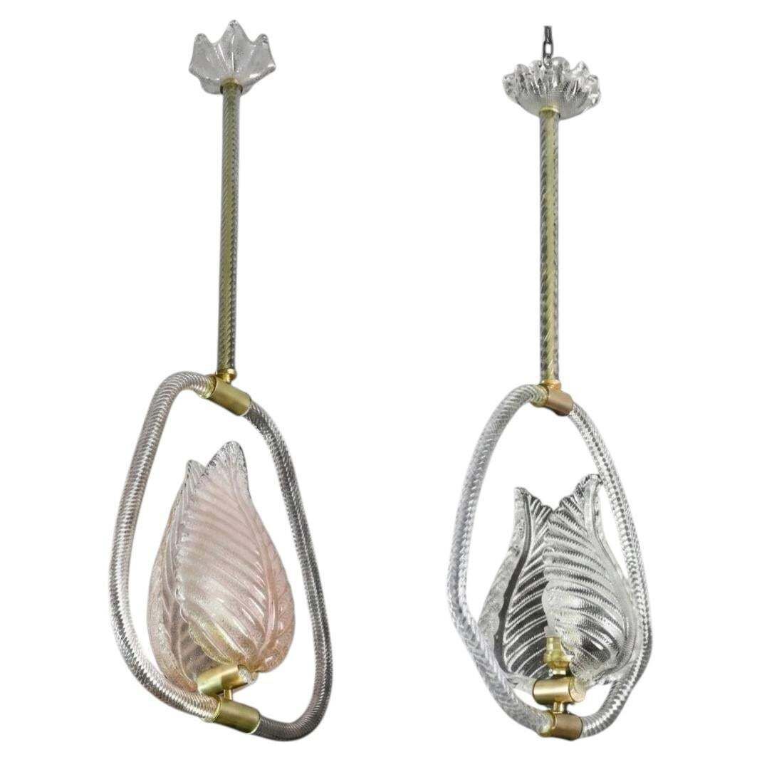 Set Of 2 Pink And Trasparent Murano Glass Chandelier By Barovier E Toso, 1950s