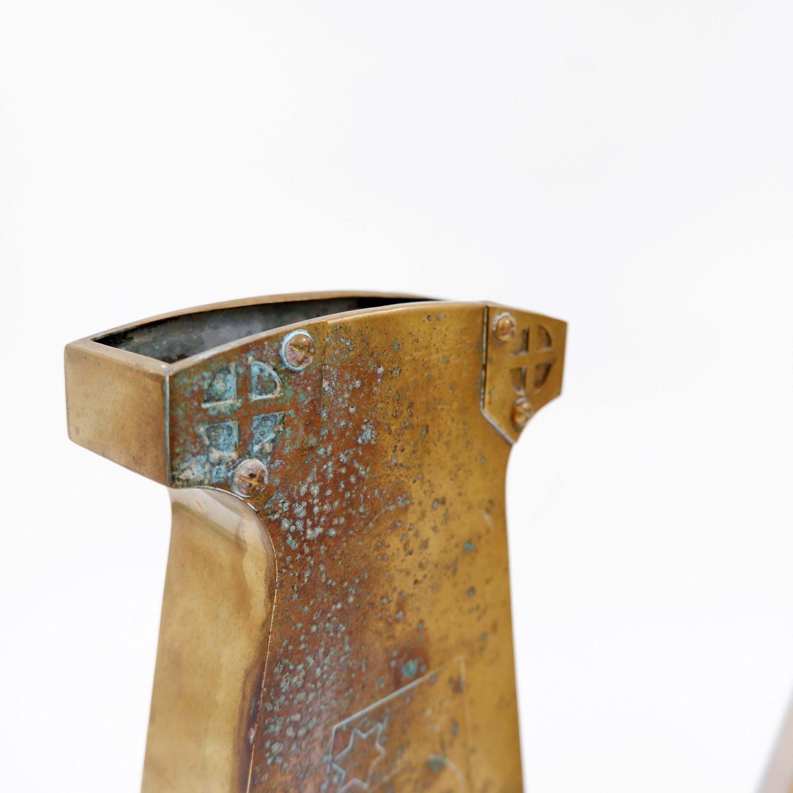 Pair Of Brass Brutalist Mantel Clock Fittings   20th photo for sale