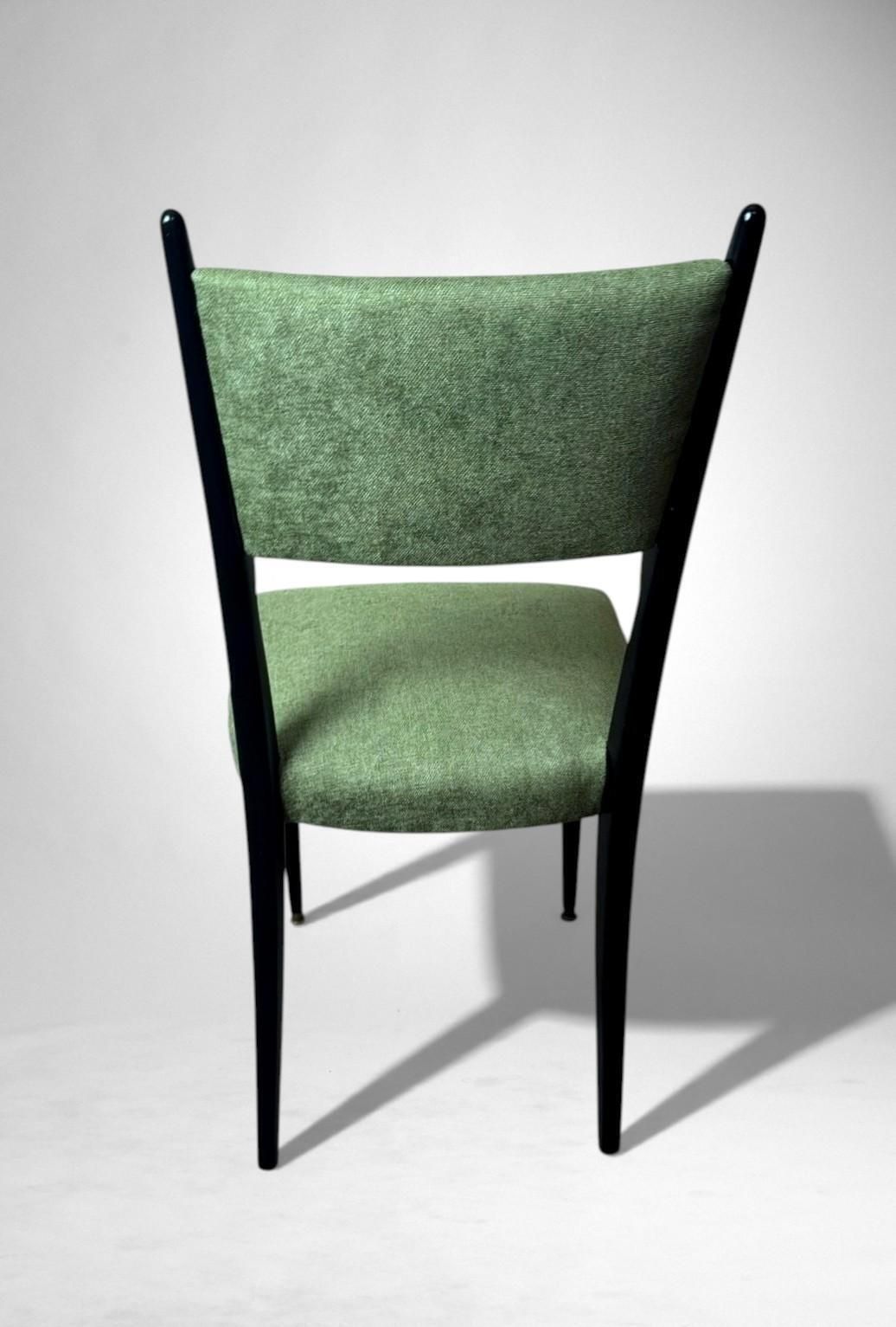 2562.0 Ico Parisi Style – Set Of 6 Ebonized Wood Chairs With Green Upholstery photo