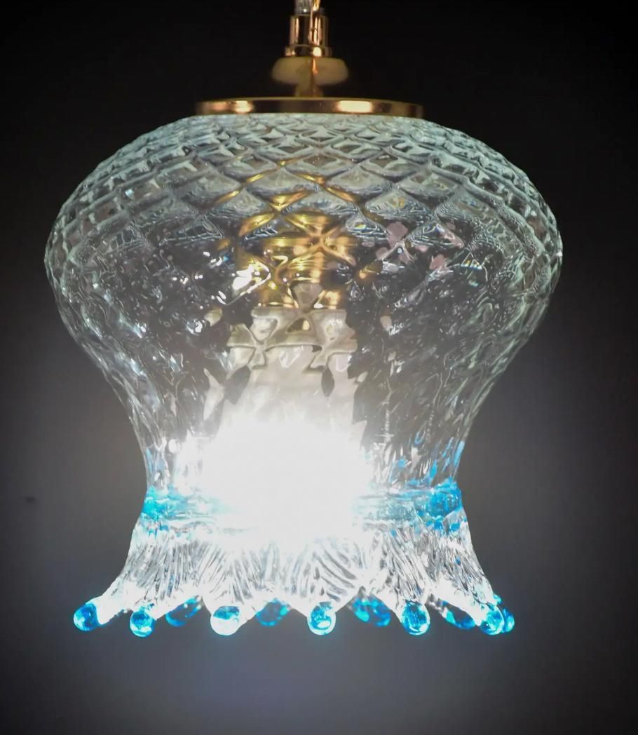 Set Of 5 Murano Glass Pendant Lights, Blue & Transparent, Europe, 1980 photo Lighting