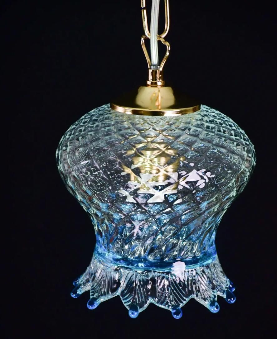 Set Of 5 Murano Glass Pendant Lights, Blue & Transparent, Europe, 1980 photo vintage