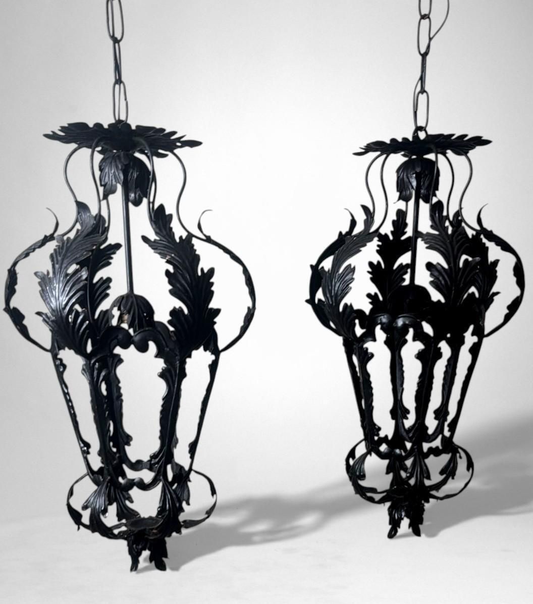 Italian Florentine Renaissance Revival Style Pair Italian Wrought Iron Lanterns photo Lighting