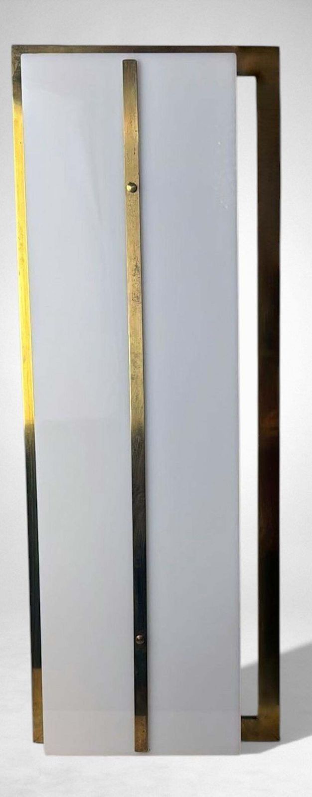 Romeo Rega Style Pair Of Large Italian Brass And Opaline Plexiglass Wall Sconces photo vintage
