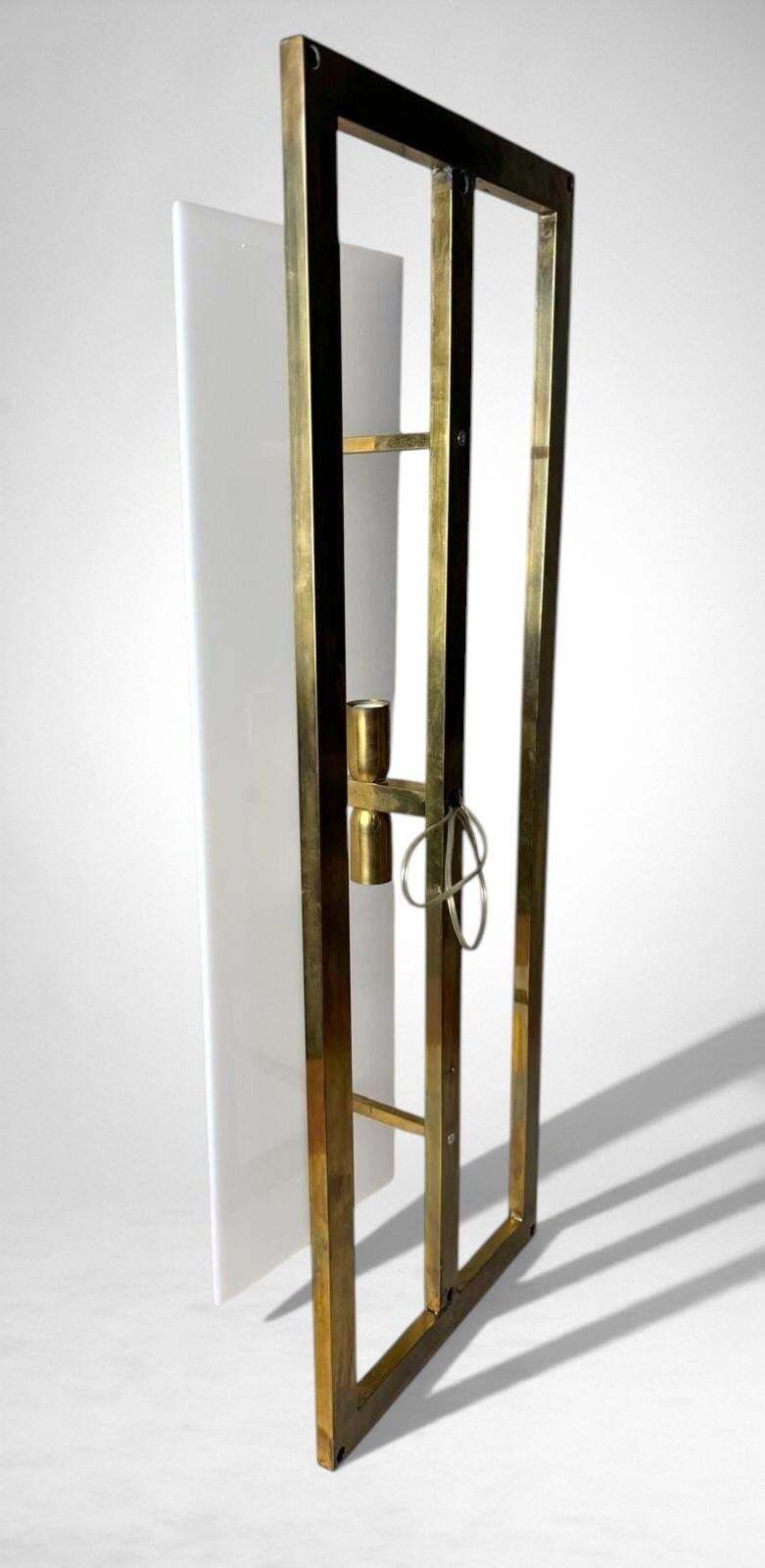 Lighting Romeo Rega Style Pair Of Large Italian Brass And Opaline Plexiglass Wall Sconces photo