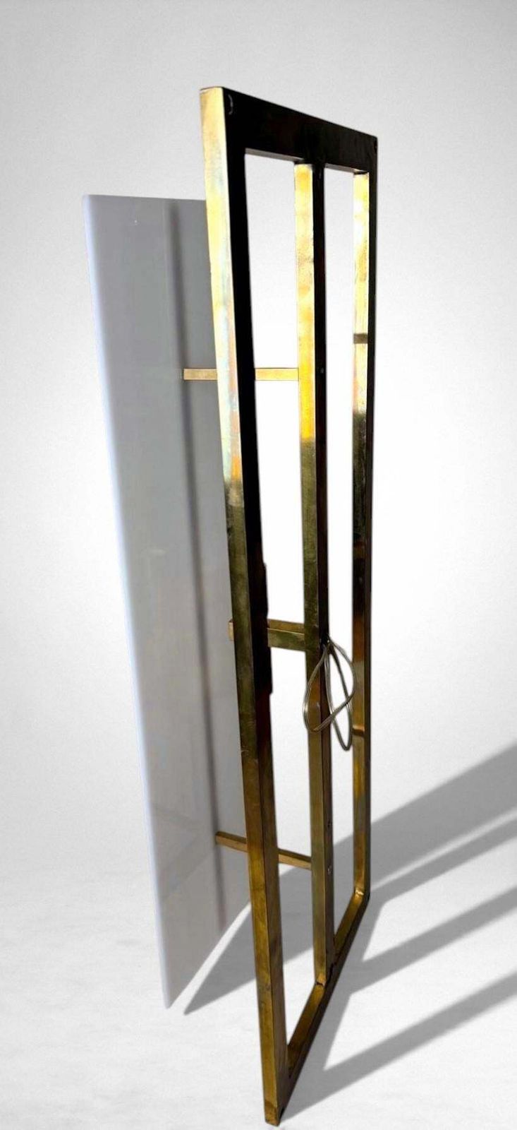 1652.0 Romeo Rega Style Pair Of Large Italian Brass And Opaline Plexiglass Wall Sconces photo