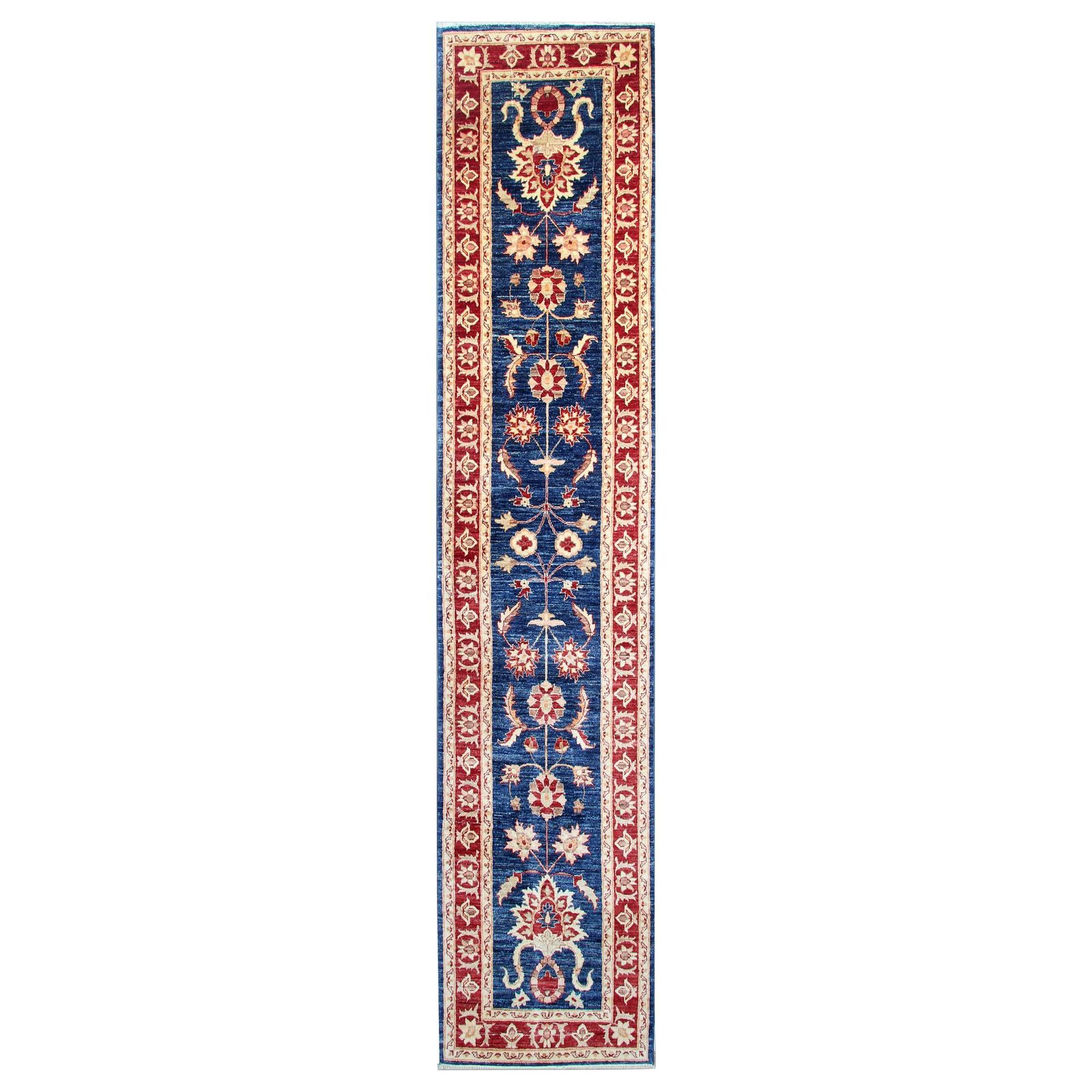 Blue Traditional Runner Rug, Navy Blue Wool Rug Oriental Carpet Rug