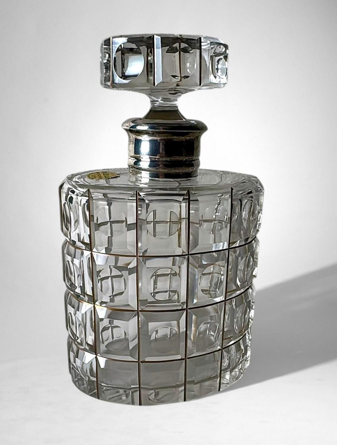 Art Deco Cut Crystal Decanter With 925 Silver Collar By Cacchione Milan photo furniture