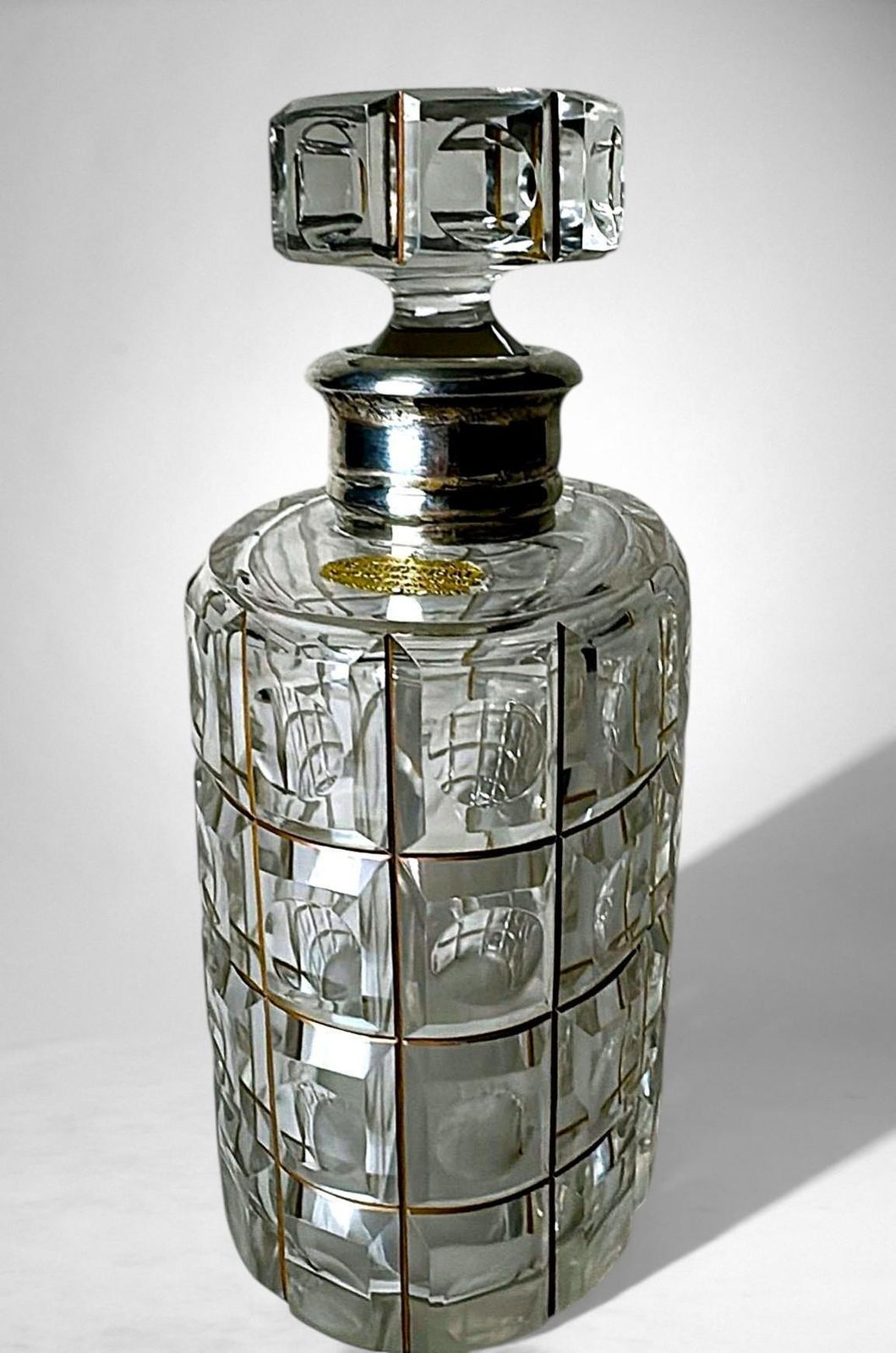 Art Deco Cut Crystal Decanter With 925 Silver Collar By Cacchione Milan photo 826.0