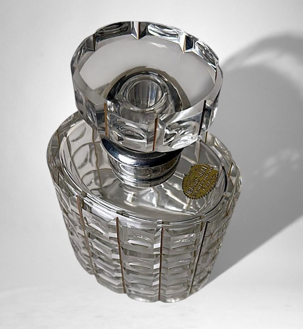 Art Deco Cut Crystal Decanter With 925 Silver Collar By Cacchione Milan photo vinterior