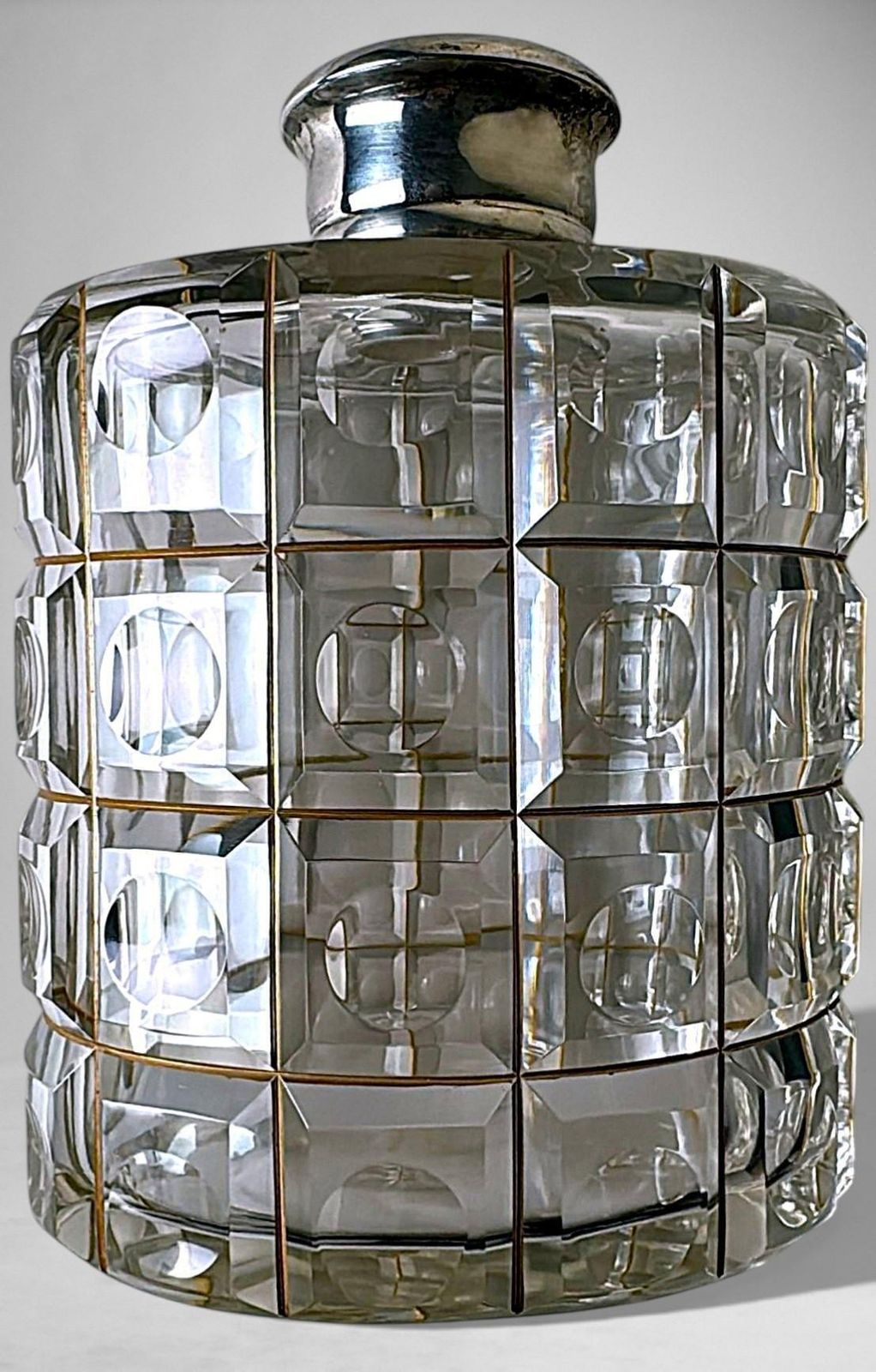 photo vinterior Art Deco Cut Crystal Decanter With 925 Silver Collar By Cacchione Milan