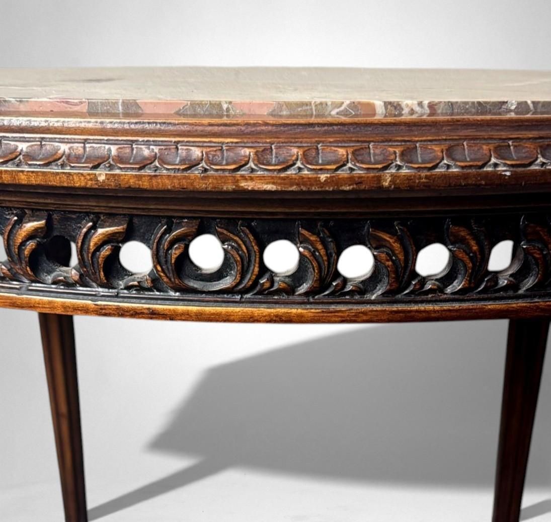 photo buy Neoclassical Italian Walnut Side Table With Marble Top And Vienna Straw Shelf