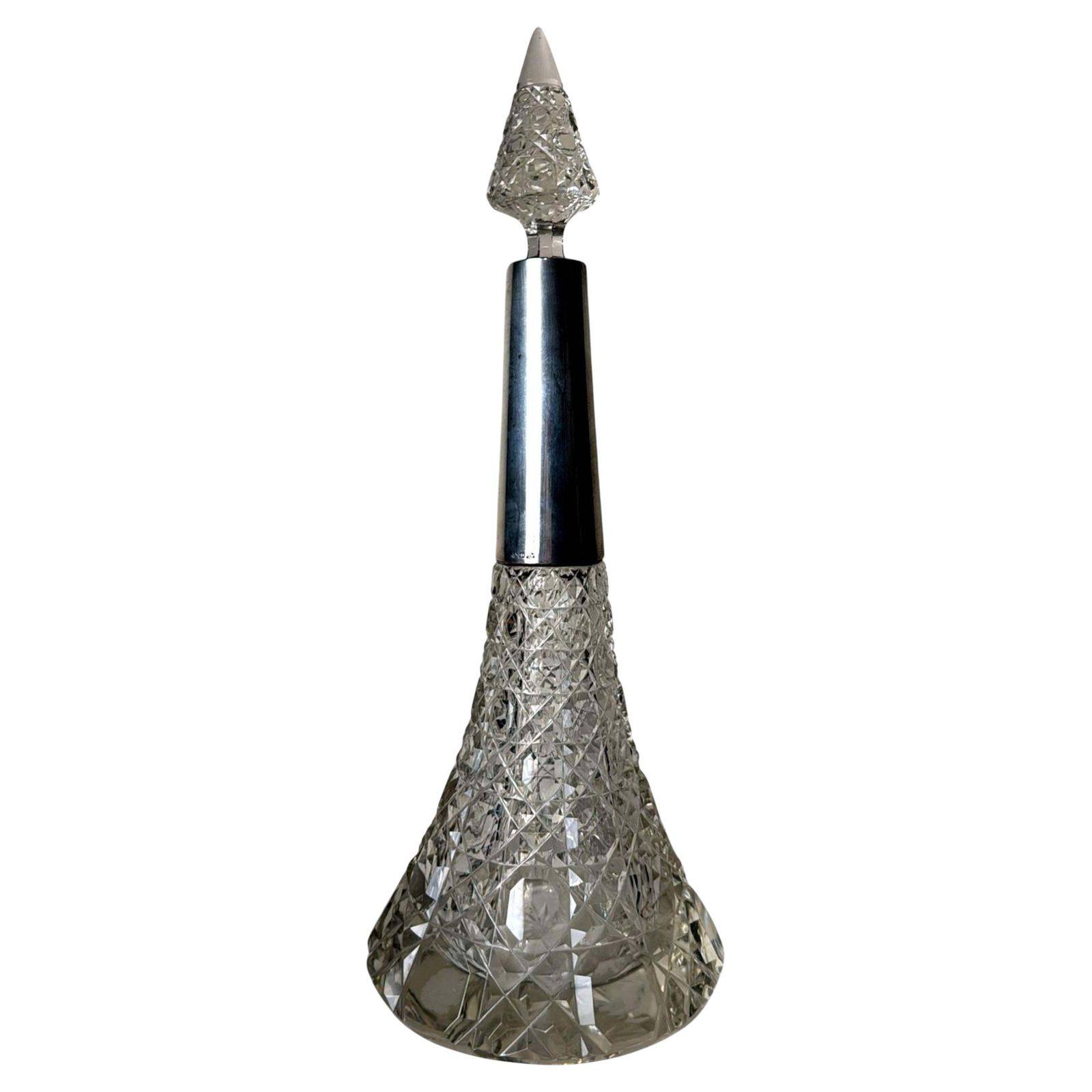 Biedermeier Large Bohemian Crystal Perfume Bottle With German Sterling Silver