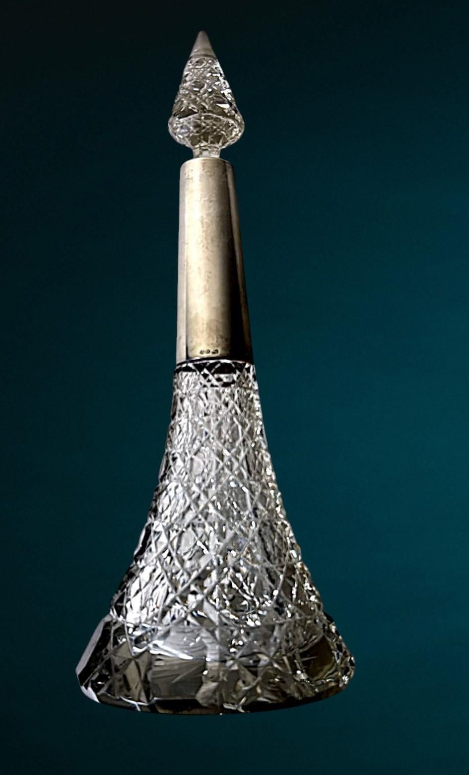 Biedermeier Large Bohemian Crystal Perfume Bottle With German Sterling Silver photo Home Decor