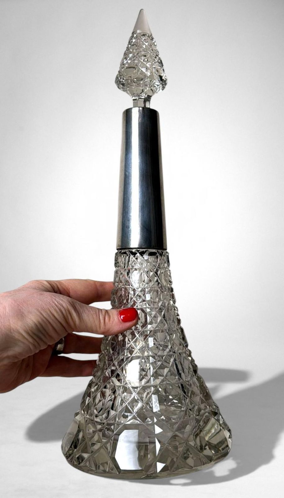 photo buy Biedermeier Large Bohemian Crystal Perfume Bottle With German Sterling Silver