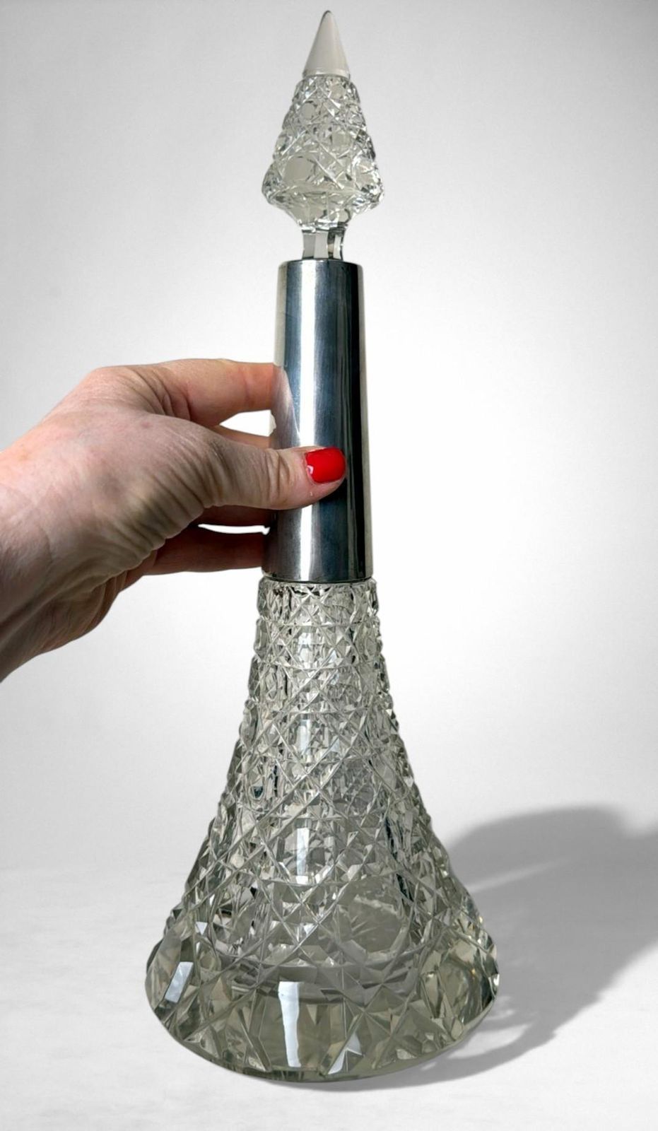 photo vintage Biedermeier Large Bohemian Crystal Perfume Bottle With German Sterling Silver