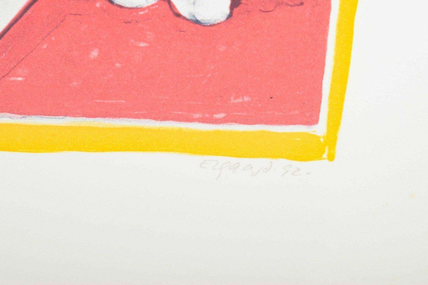 Søren Elgaard. Kleurenlitho op papier. Interieur met balkondeur. photo 182.0
