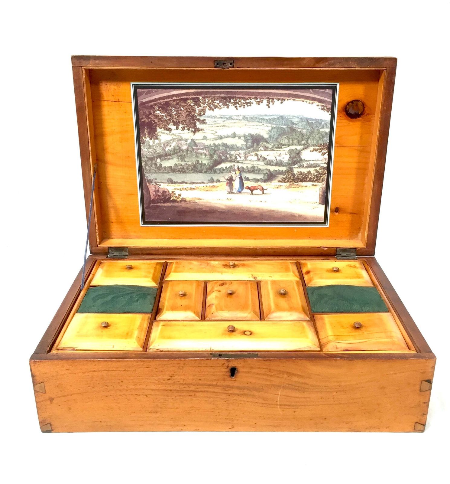 photo furniture Antique Wooden Inlaid Ladies Sewing Box / Storage Work Box / Sewing Cabinet