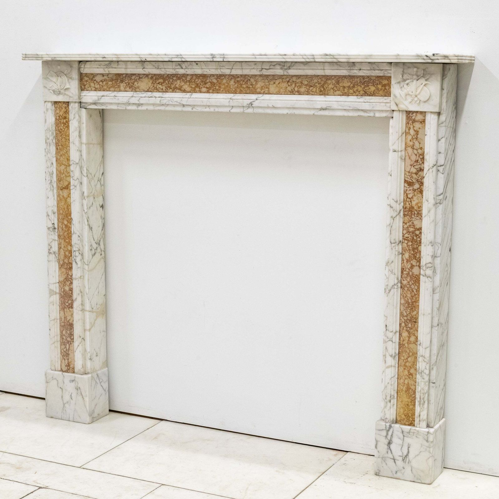 Regency Carrara Marble Fireplace Surround With Brocatelle Inlay photo furniture