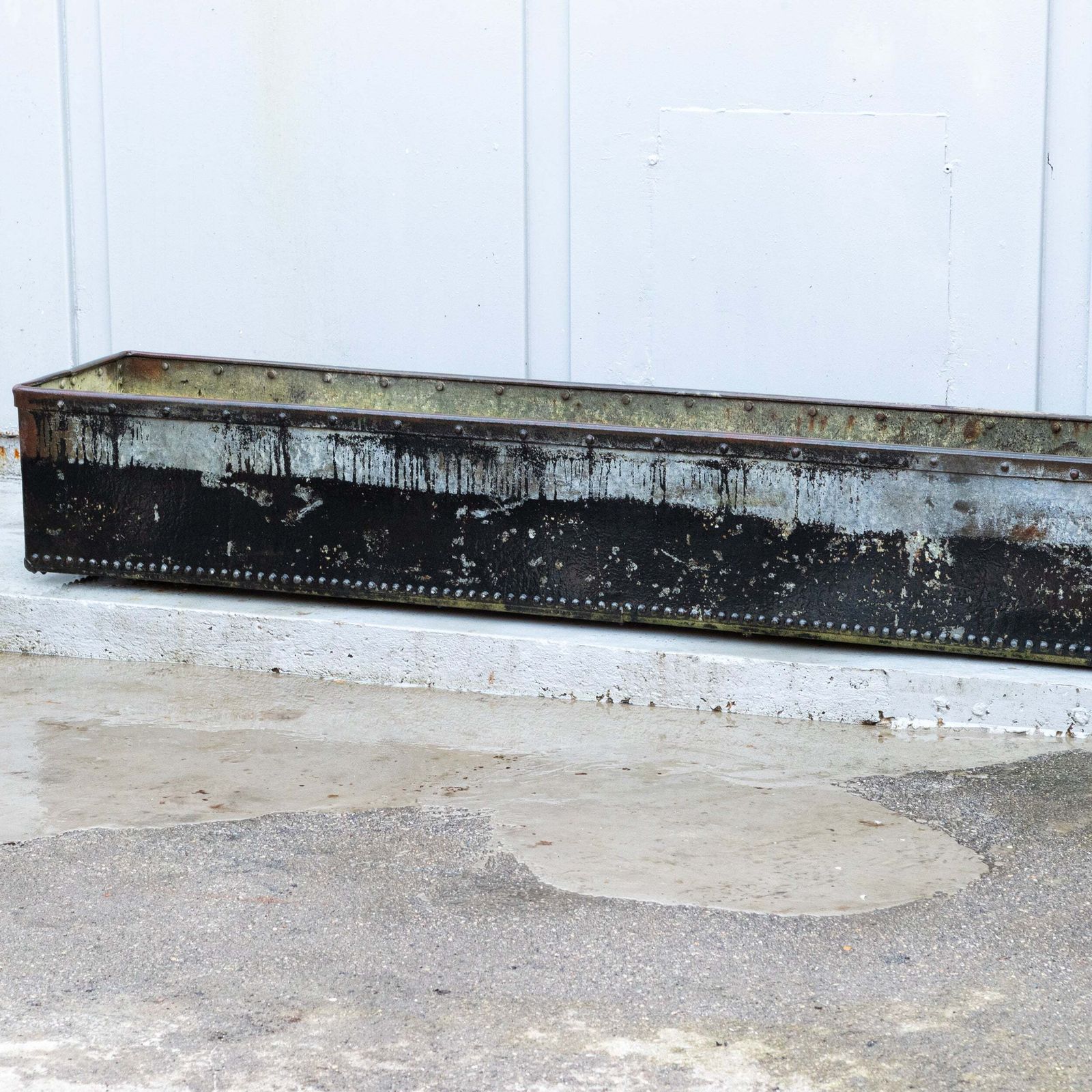 Antique Early 20th Century Rivetted & Galvanised Garden Trough Planter photo Garden Decor