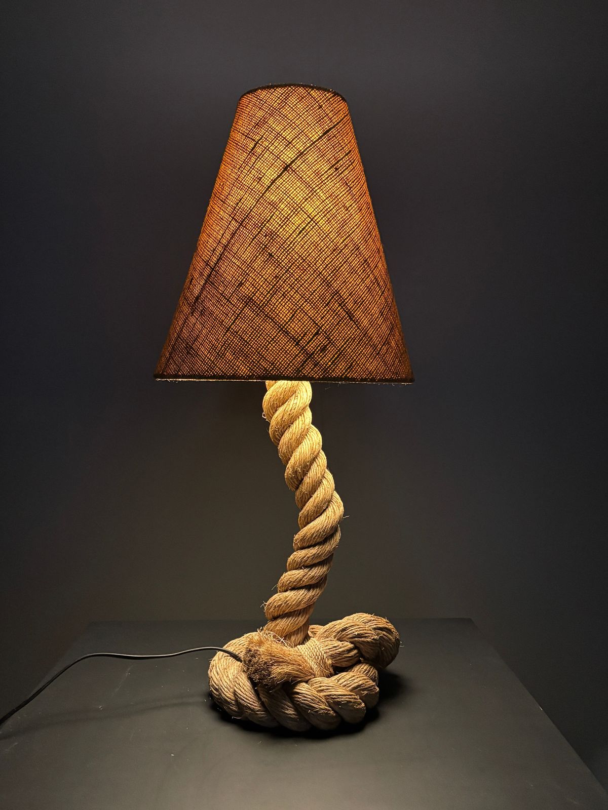 Midcentury French Brutalist Rope Table Lamp In The Style Of Audoux & Minet photo for sale
