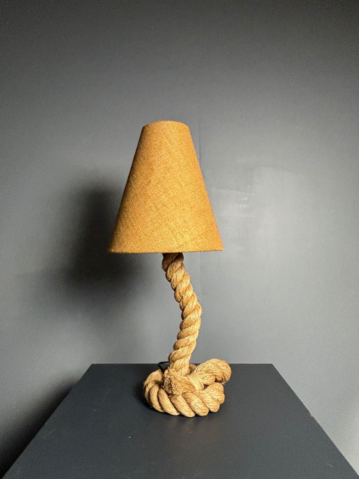 Midcentury French Brutalist Rope Table Lamp In The Style Of Audoux & Minet photo vintage