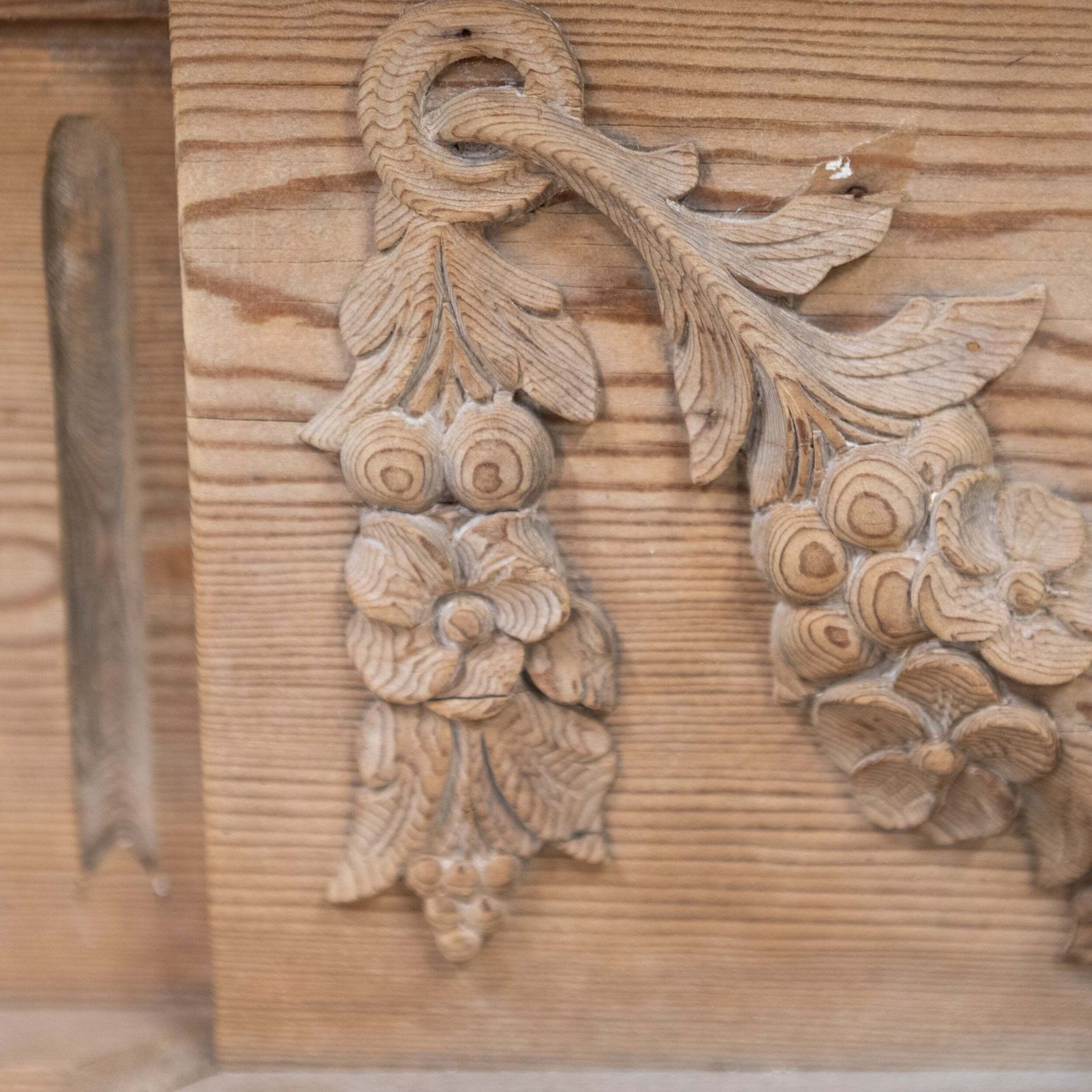 Reclaimed Richly Decorated Wooden Fireplace Surround photo for sale
