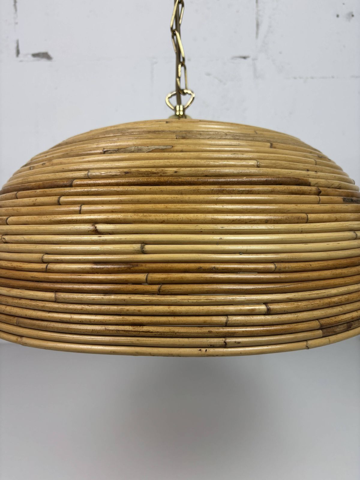 Suspension mid-century en jonc, rotin, bambou et laiton, photo vinterior