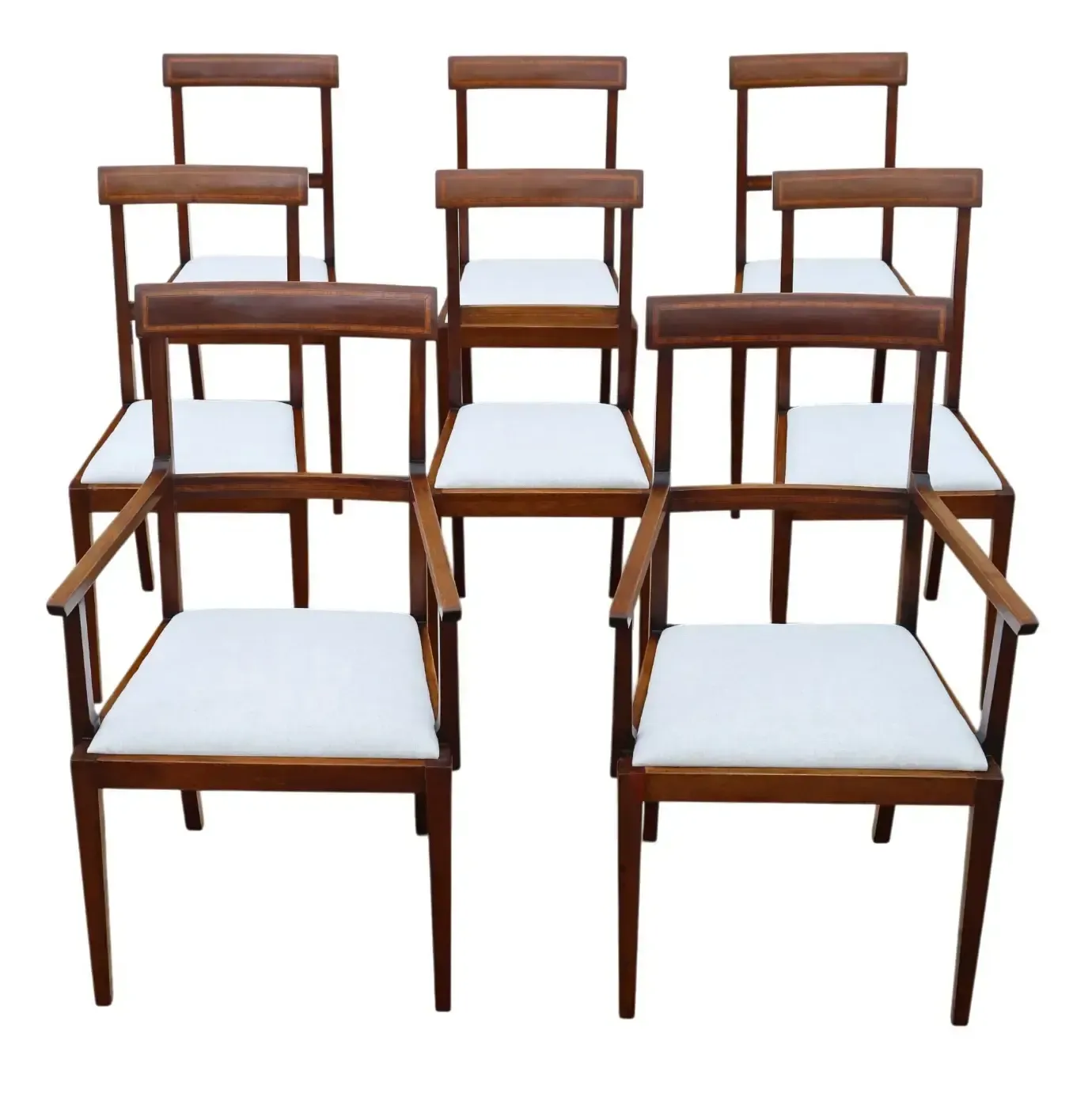 Antique C.1905 Fine Quality Set Of 8 (6 + 2) Edwardian / Art Nouveau Dining Chairs