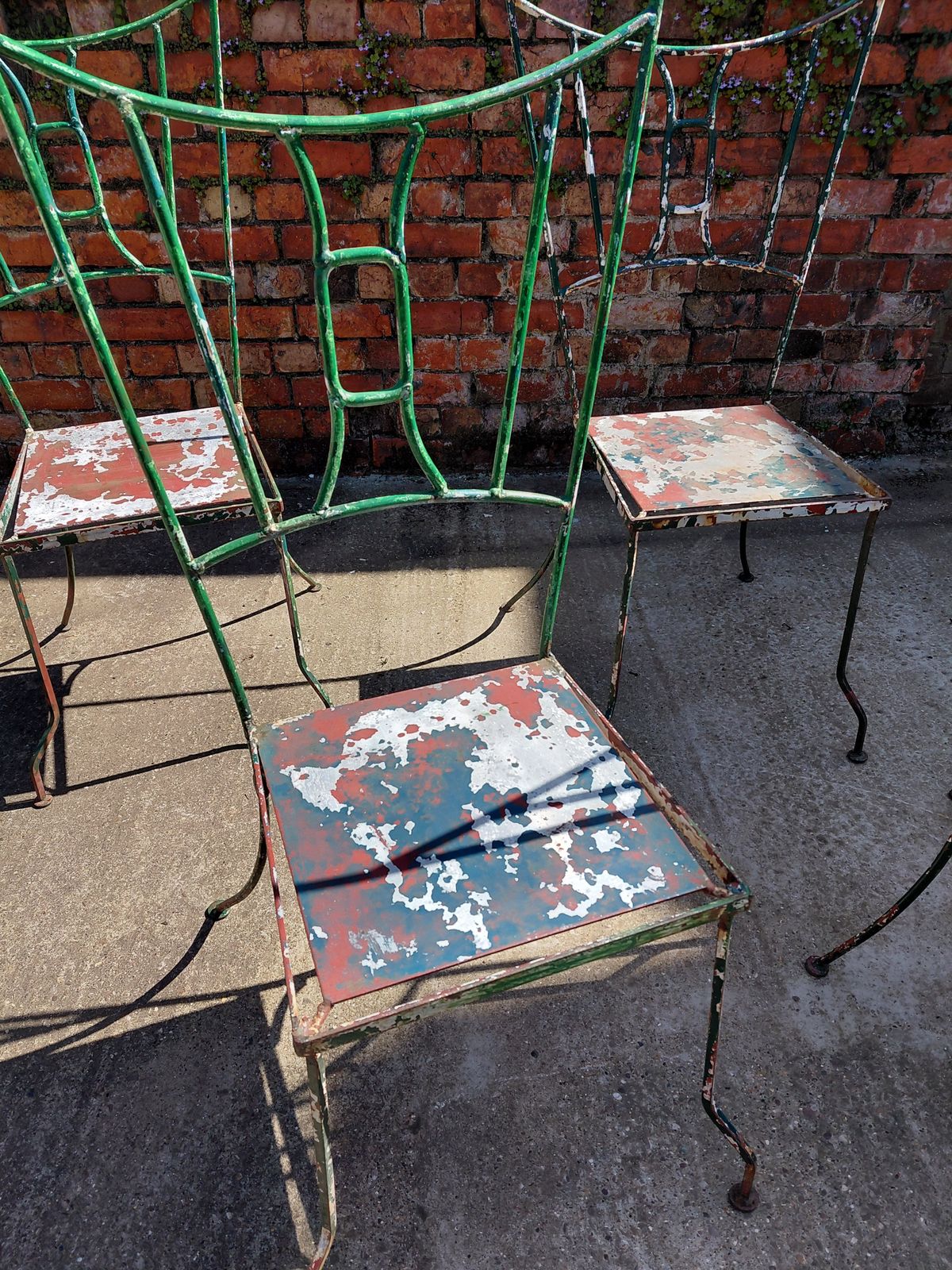 Set Of 4 French Sculptural Hand Forged Wrought Iron Garden Chairs photo buy
