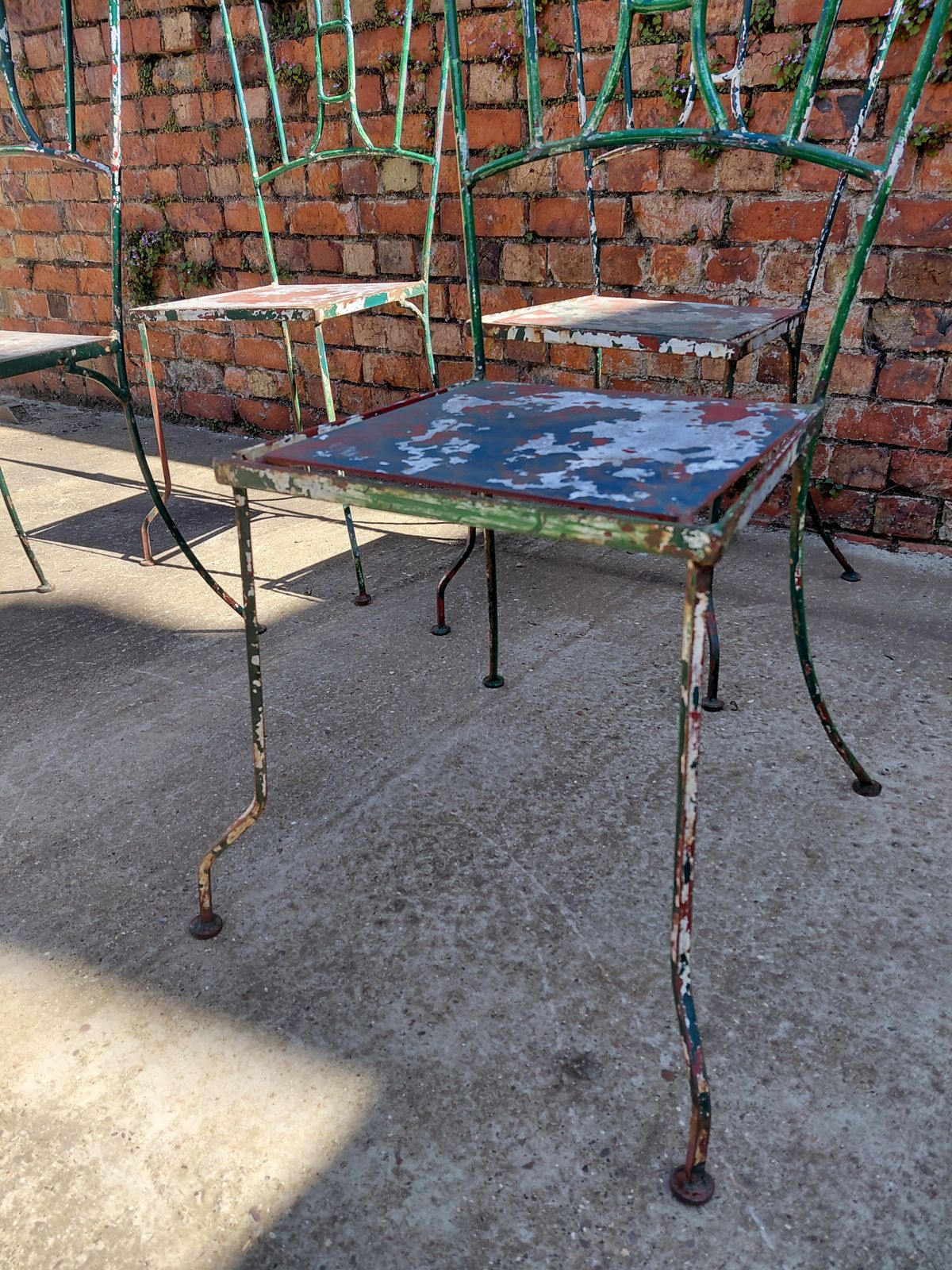 695.0 Set Of 4 French Sculptural Hand Forged Wrought Iron Garden Chairs photo