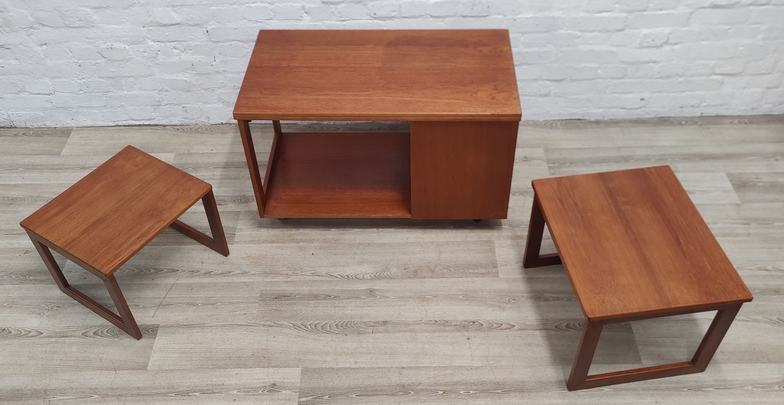 Mid Century Tristor Metamorphic Teak Nest Of Tables By McIntosh photo for sale