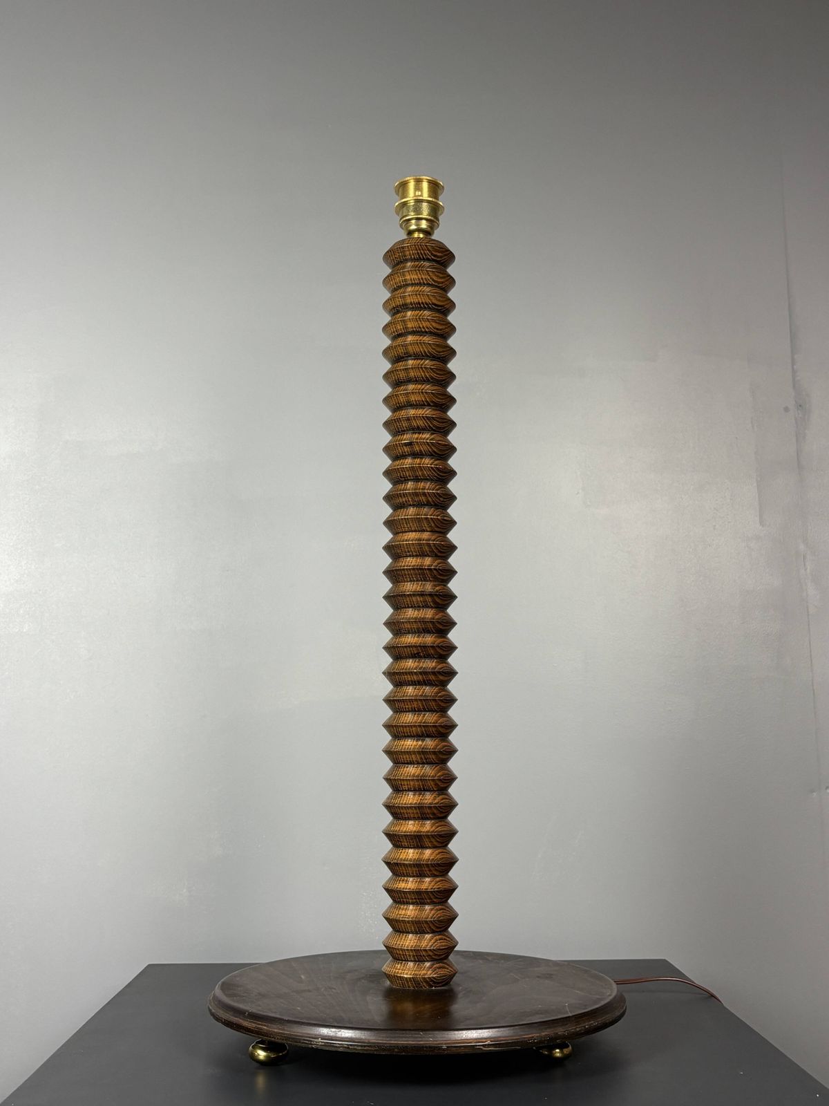 Large 95 Cm Midcentury Brutalist Wood Turned Mushroom Table Lamp, 1950s photo furniture