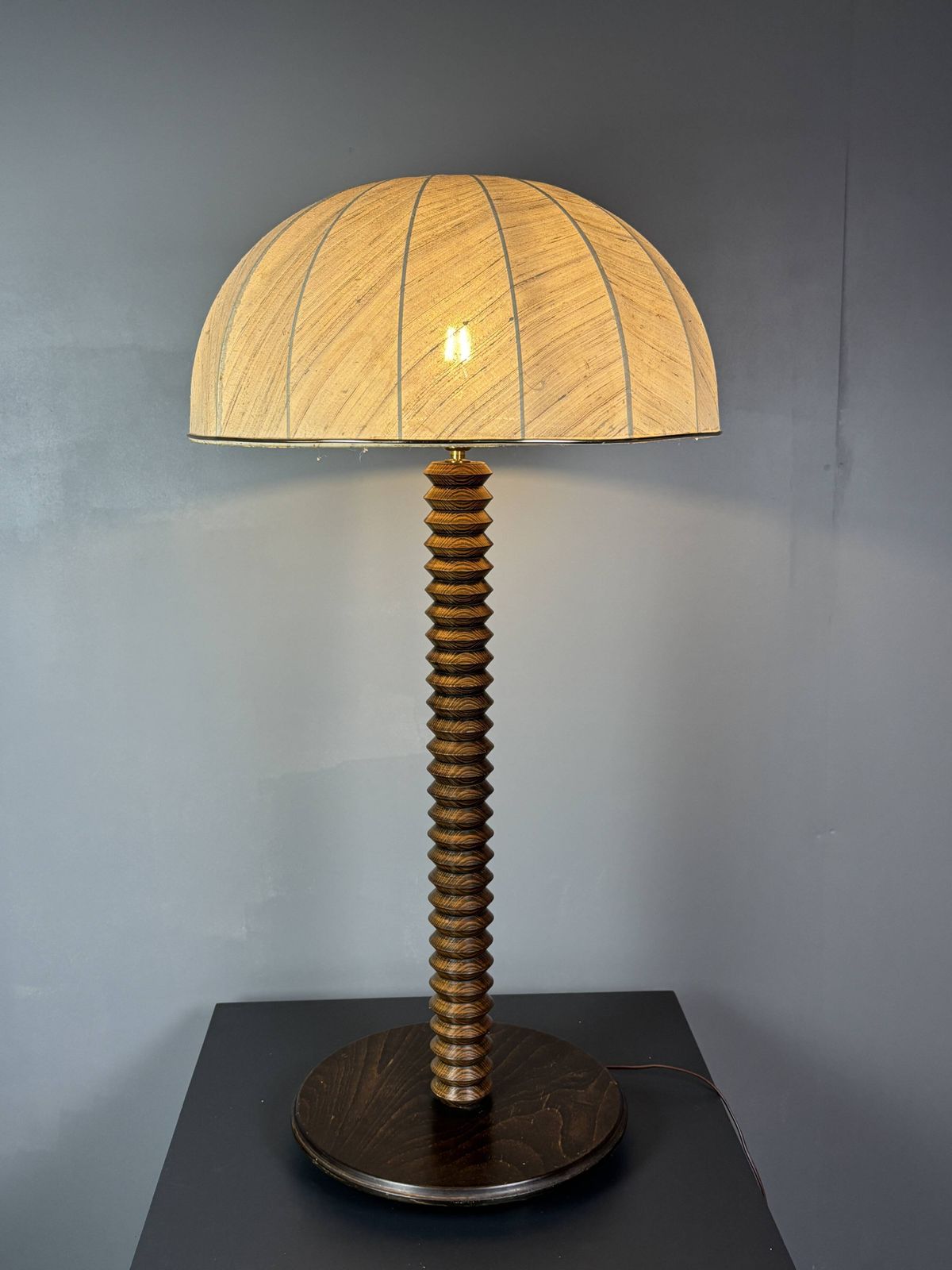 photo for sale Large 95 Cm Midcentury Brutalist Wood Turned Mushroom Table Lamp, 1950s