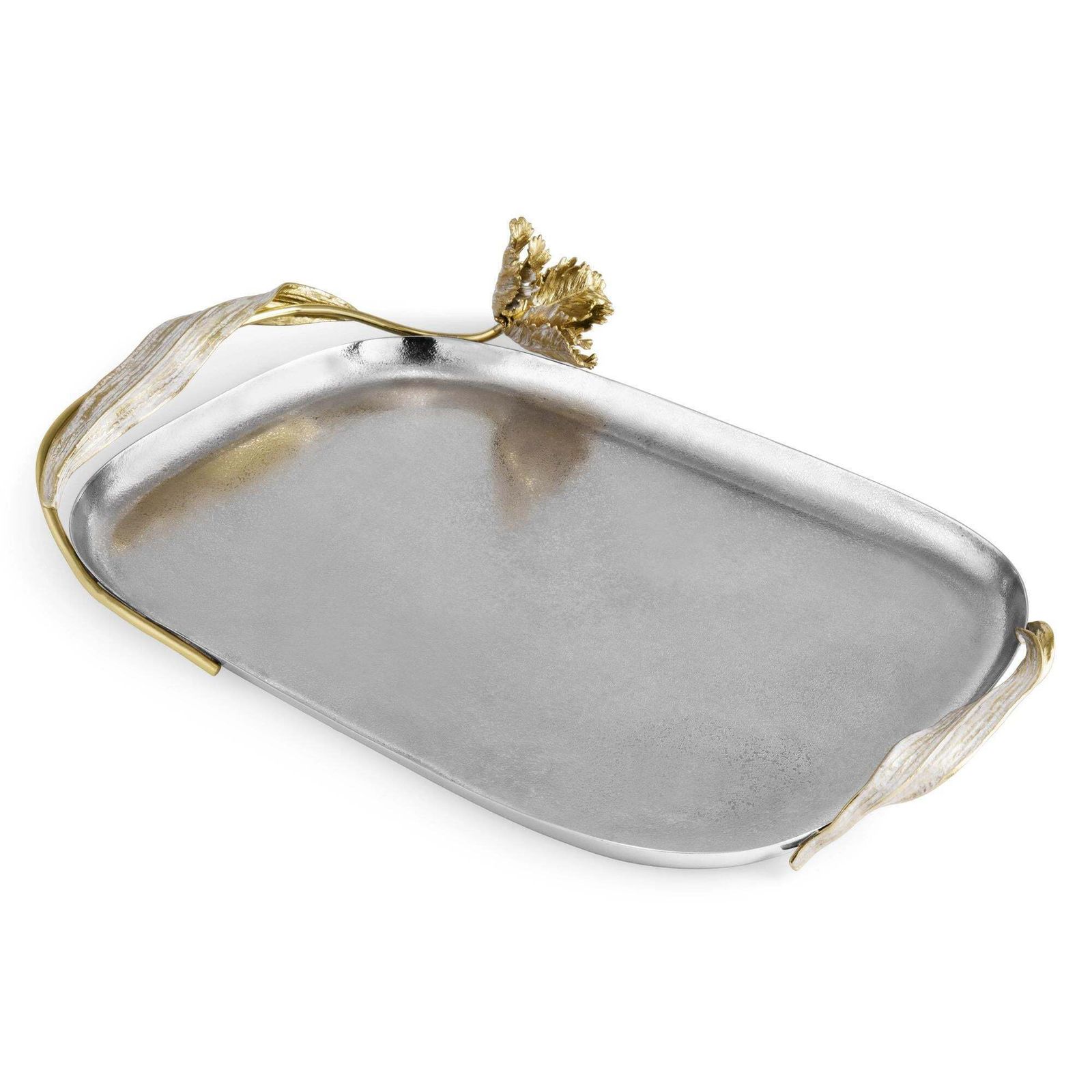 Pair Of Contemporary Silver And Gold Metal Tulip Serving Tray photo vintage