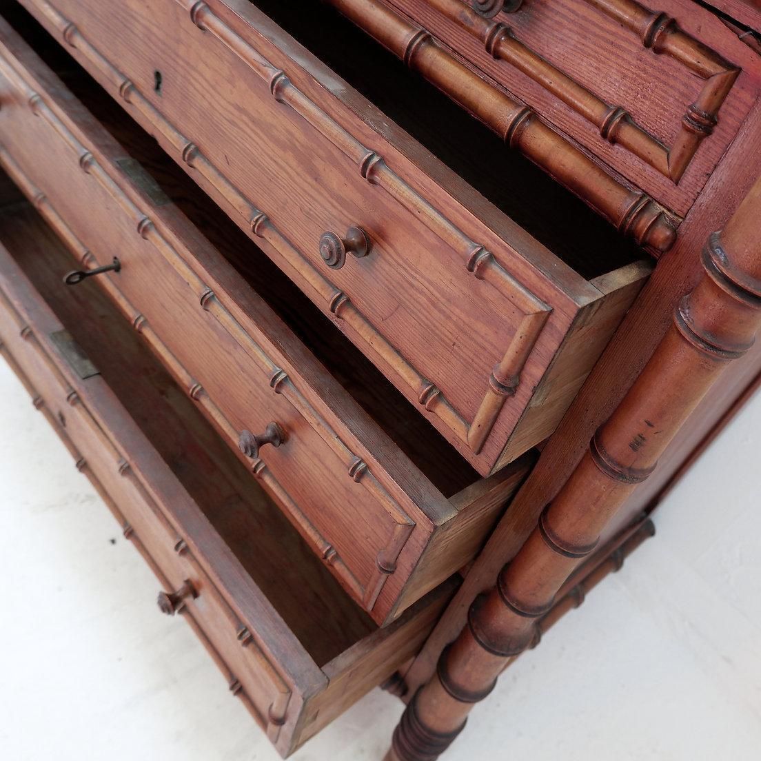 Faux Bamboo Dark Pine Chest Of Drawers   Late 19th Century photo buy