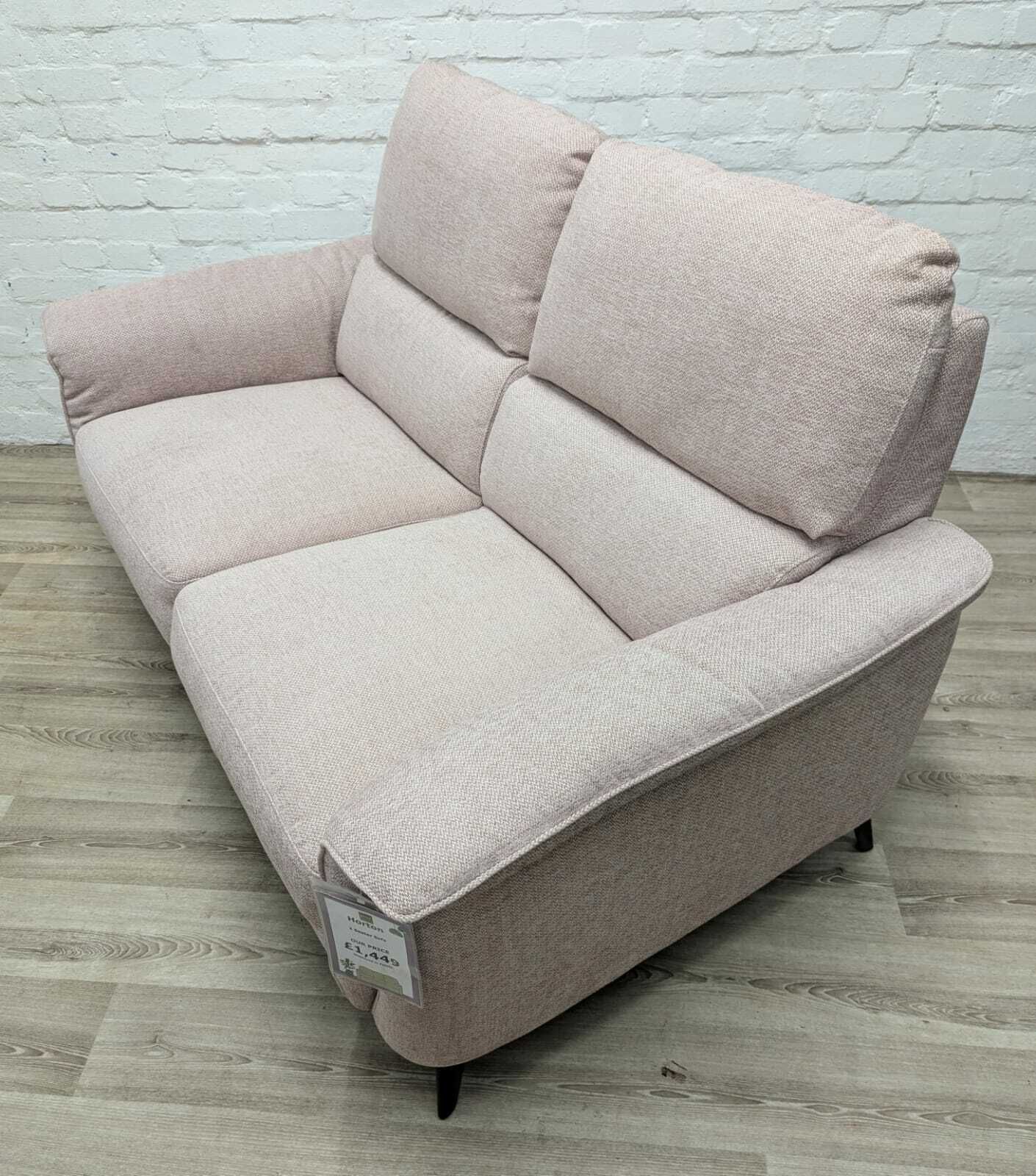 Ex   Display Horton 2 Seater Sofa In Baby Pink Weave Fabric photo for sale
