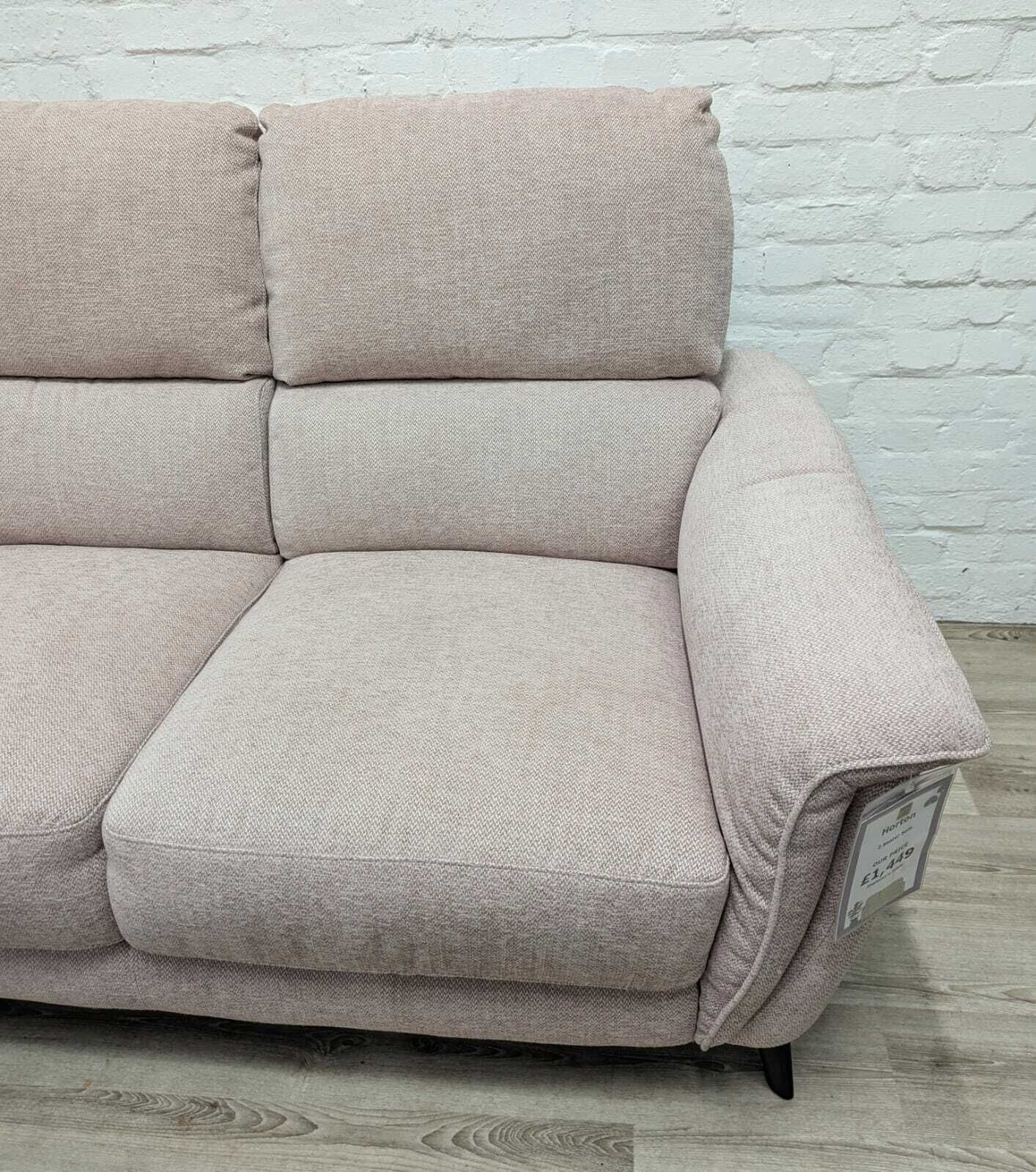 Ex   Display Horton 2 Seater Sofa In Baby Pink Weave Fabric photo 600.0