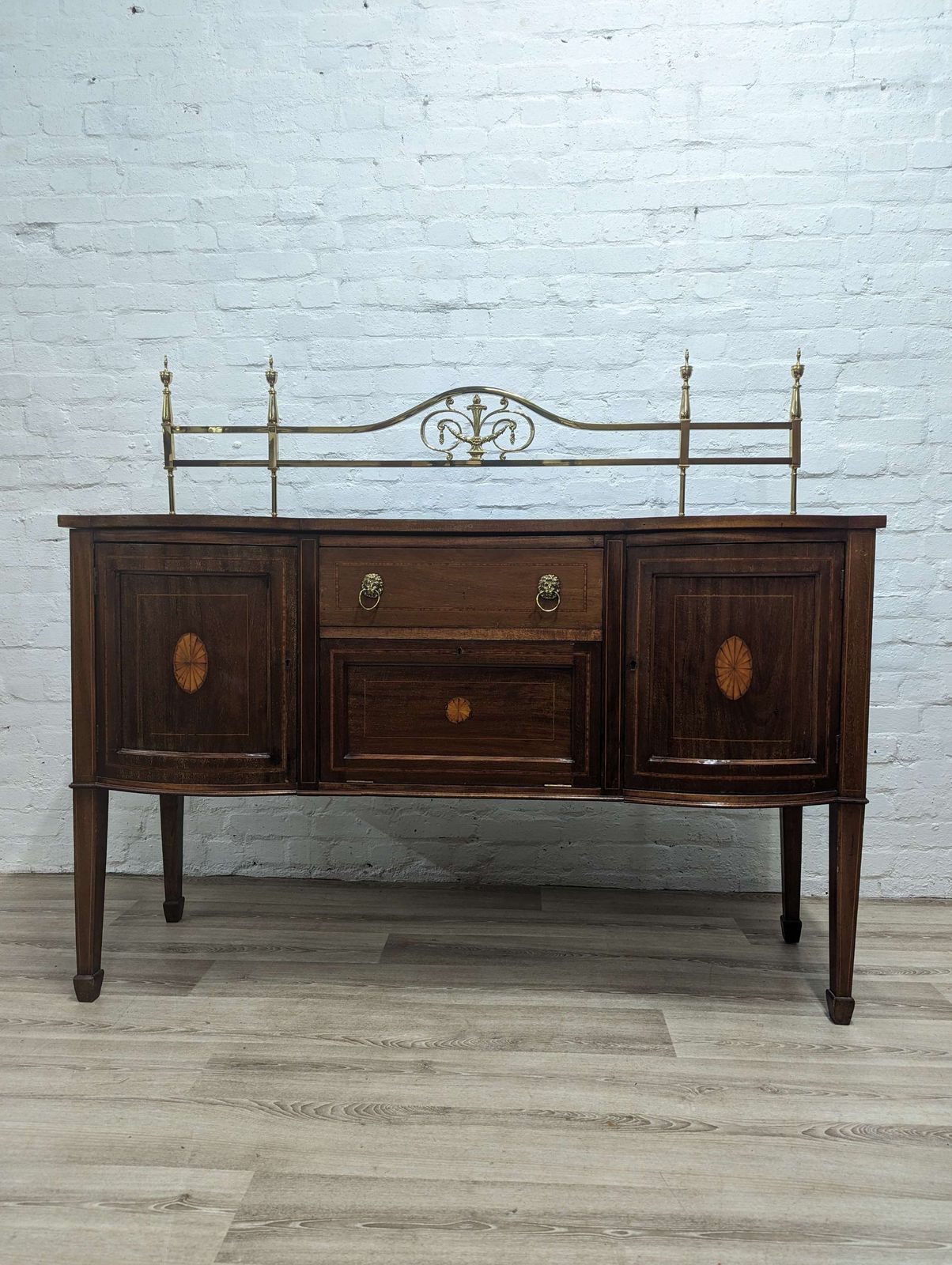 Edwardian Sheraton Style Sideboard With Brass Galllery