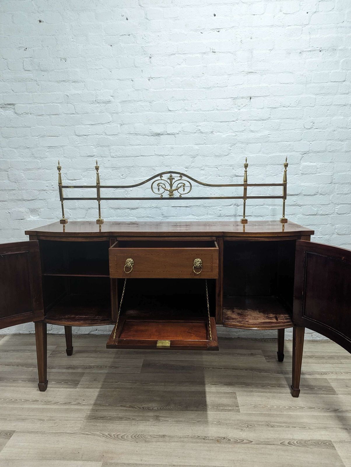 Edwardian Sheraton Style Sideboard With Brass Galllery photo for sale