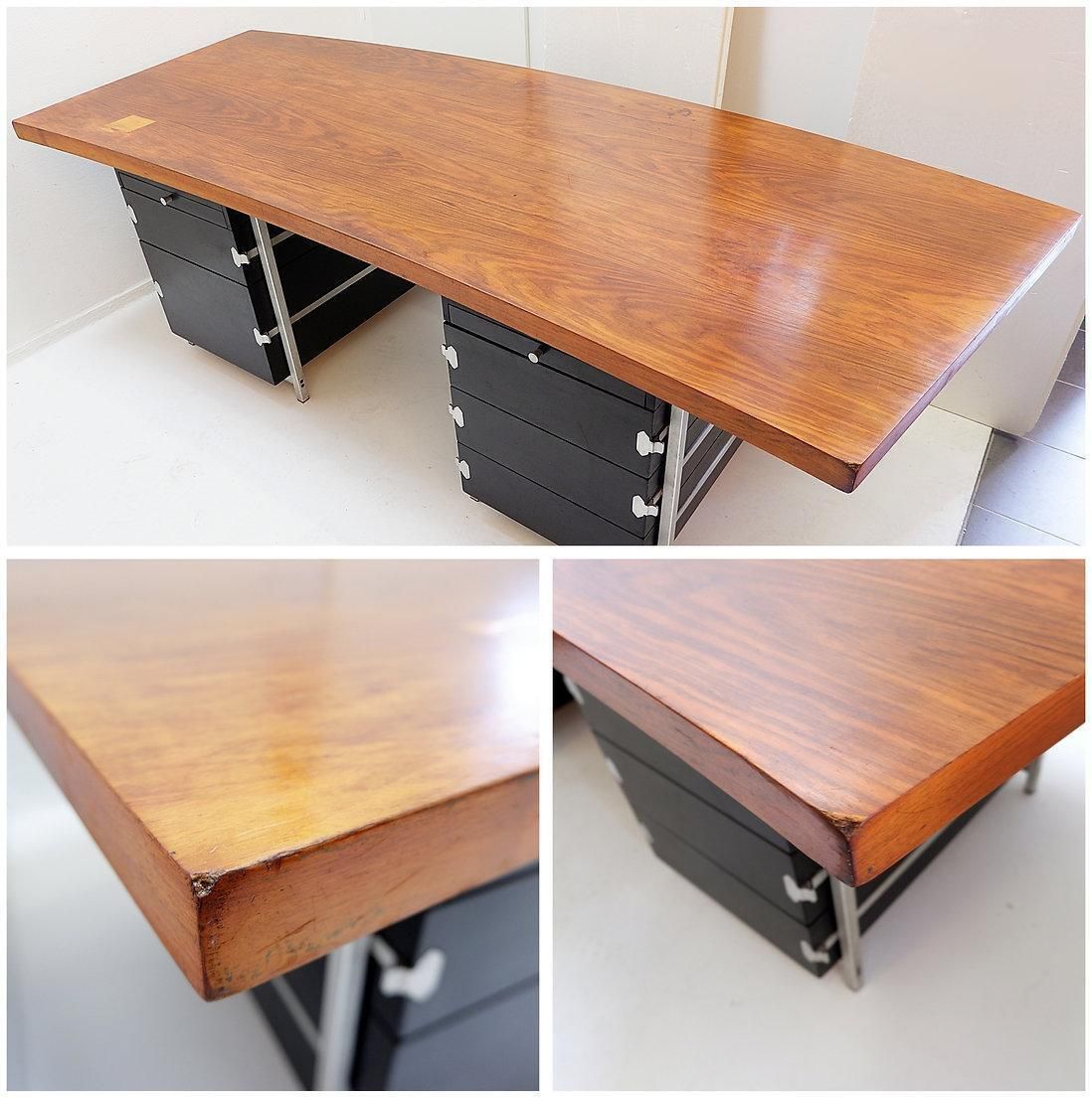 Desk Composed Of Bergwood Drawer Units And A Boomerang Wood Veneer Top   1970s photo furniture
