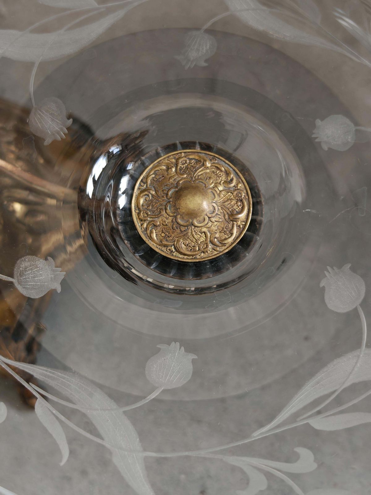 photo for sale French Art Nouveau Gilt Bronze Epergne With Engraved Crystal Bowls, 1900s