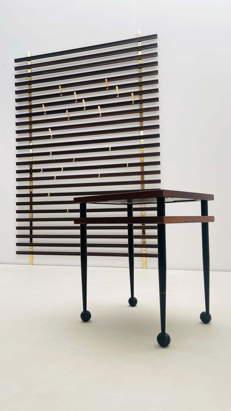 Furniture Wengé And Brass Coat Rack By Jules Wabbes (1919 1974) photo