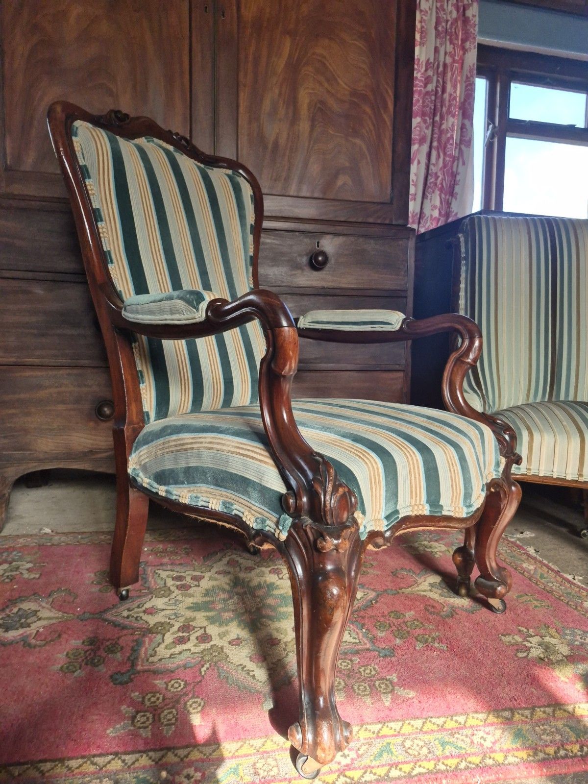 A Maximalist Curvaceous William IV/Victorian Library Armchair In Stripey Velvet photo furniture