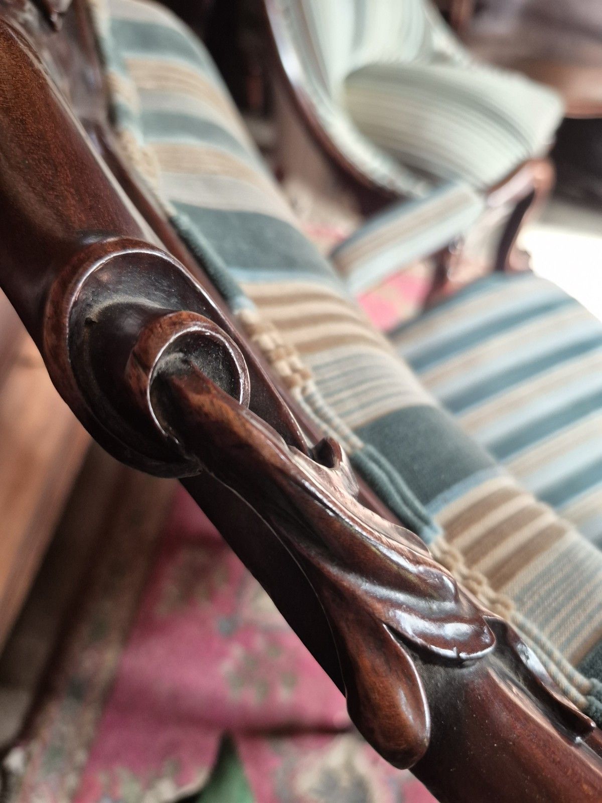 A Maximalist Curvaceous William IV/Victorian Library Armchair In Stripey Velvet photo buy