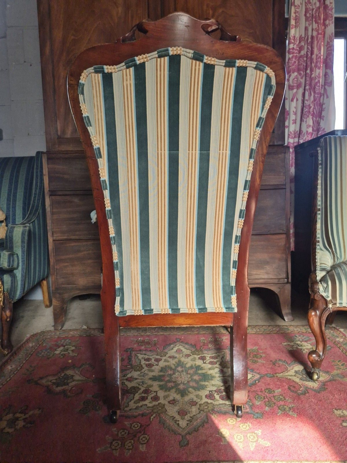 A Maximalist Curvaceous William IV/Victorian Library Armchair In Stripey Velvet photo vintage