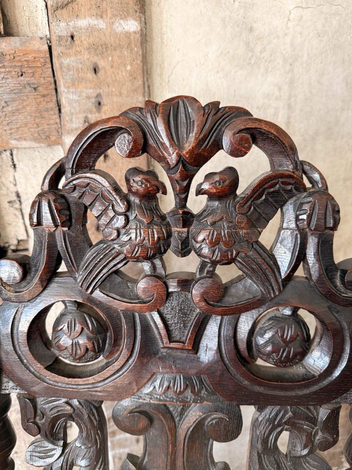 Elborate Antique Carved  Oak Barley Twist Carolean Gothic Hall Chair 19thc photo buy