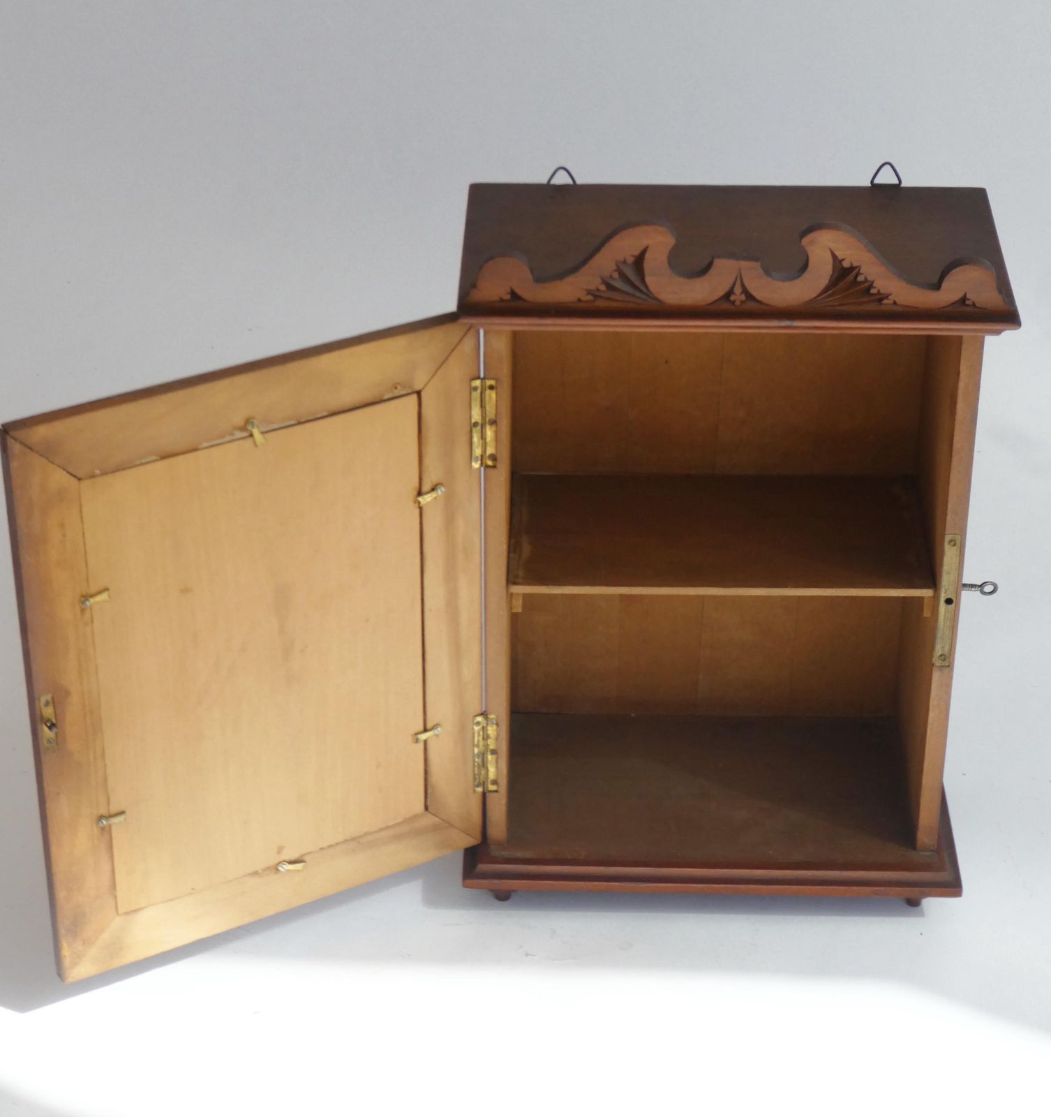 Art Nouveau Dutch Wooden Cabinet, Small Antique Chip Carved Chest, Folk Art Apothecary With Lock photo buy