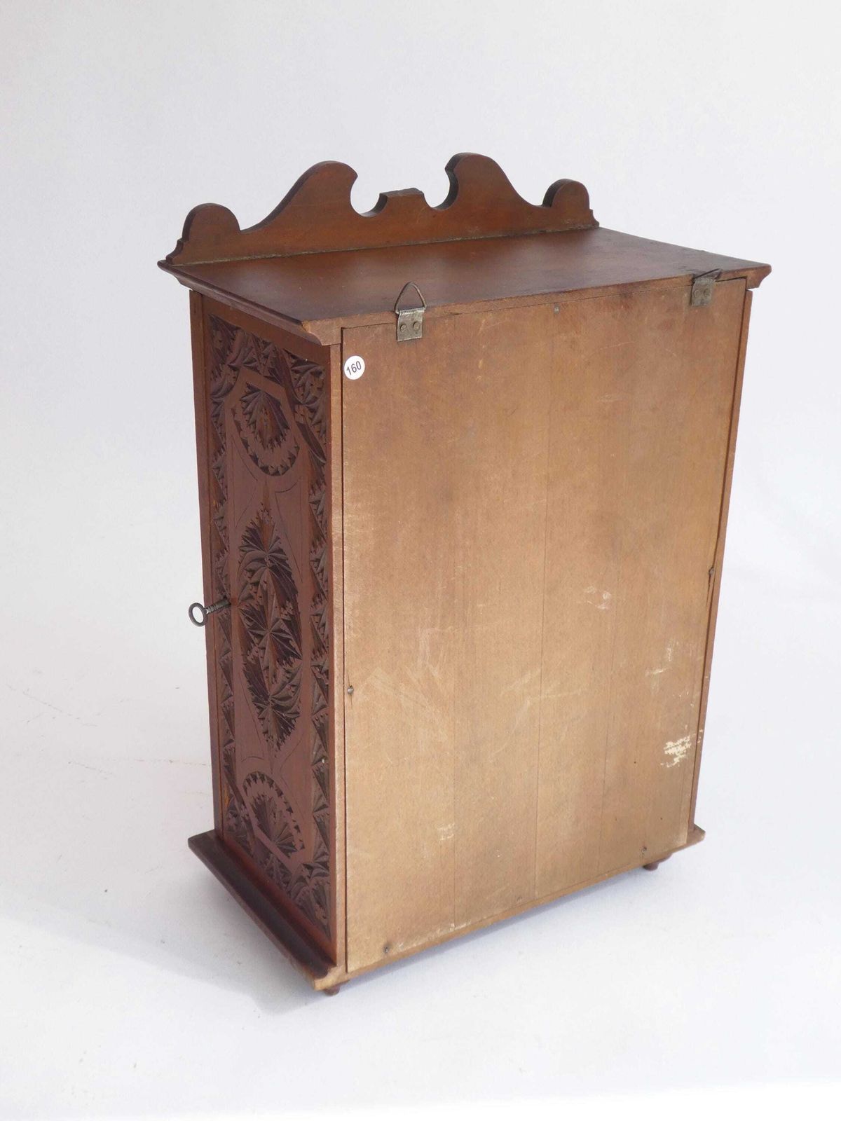 Art Nouveau Dutch Wooden Cabinet, Small Antique Chip Carved Chest, Folk Art Apothecary With Lock photo vintage