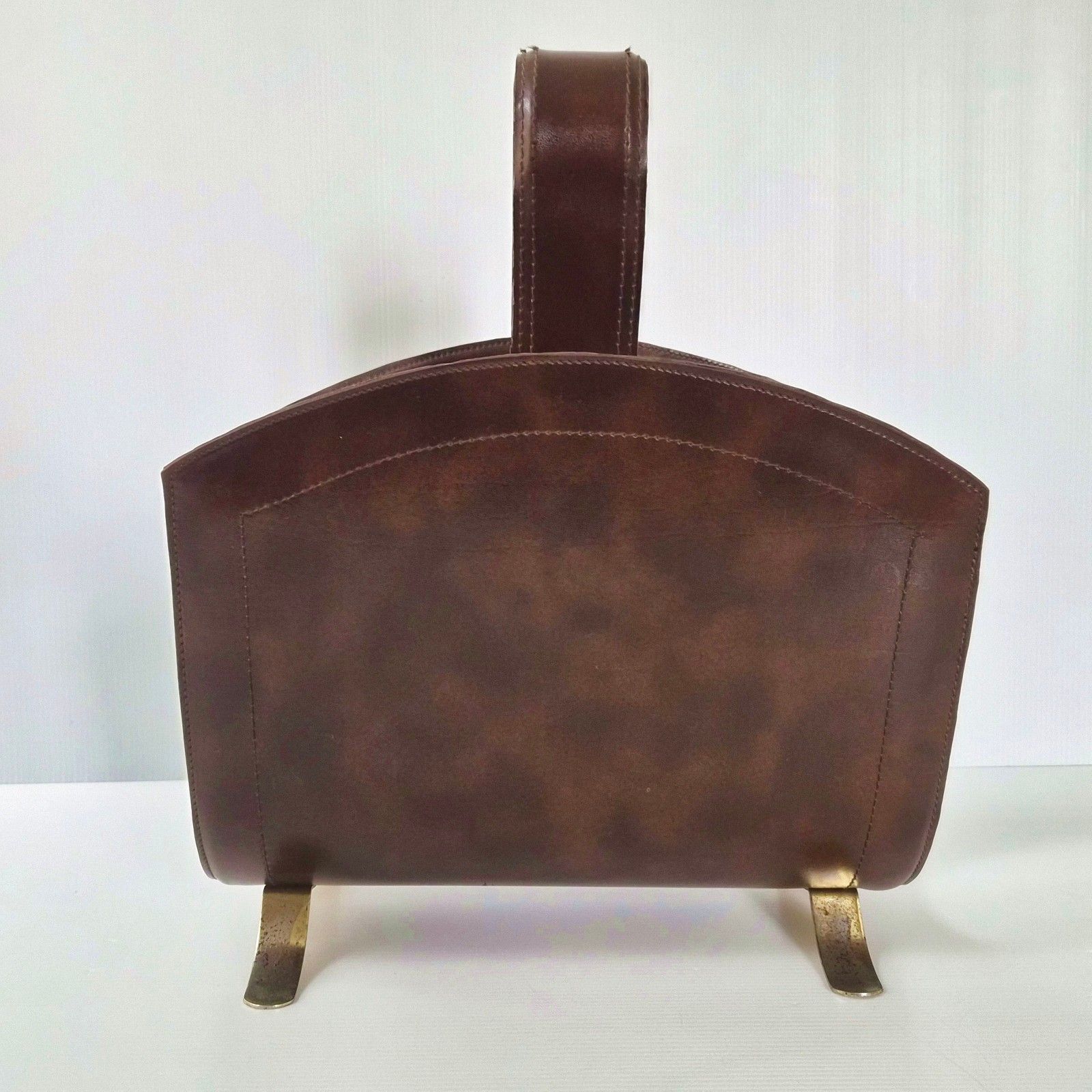 Vintage 1970s Leather & Metal Gold Dlg Jacques Adnet Magazine Rack 70s 1970s Chic photo furniture
