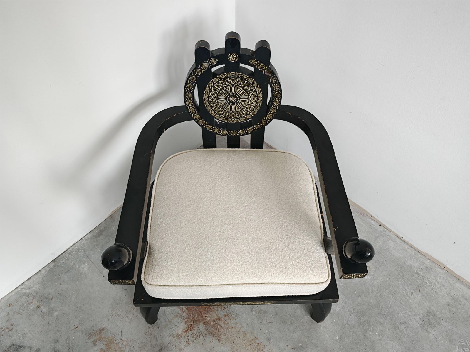 Throne Shaped Hand Carved Armchair In Ebonized Oak By Ettore Zaccari photo buy